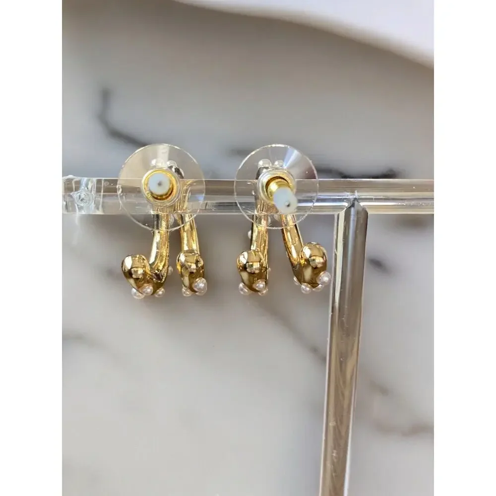 SUGARFIX by BaubleBar Faux Pearl and Gold Tone Double Hoop Earrings